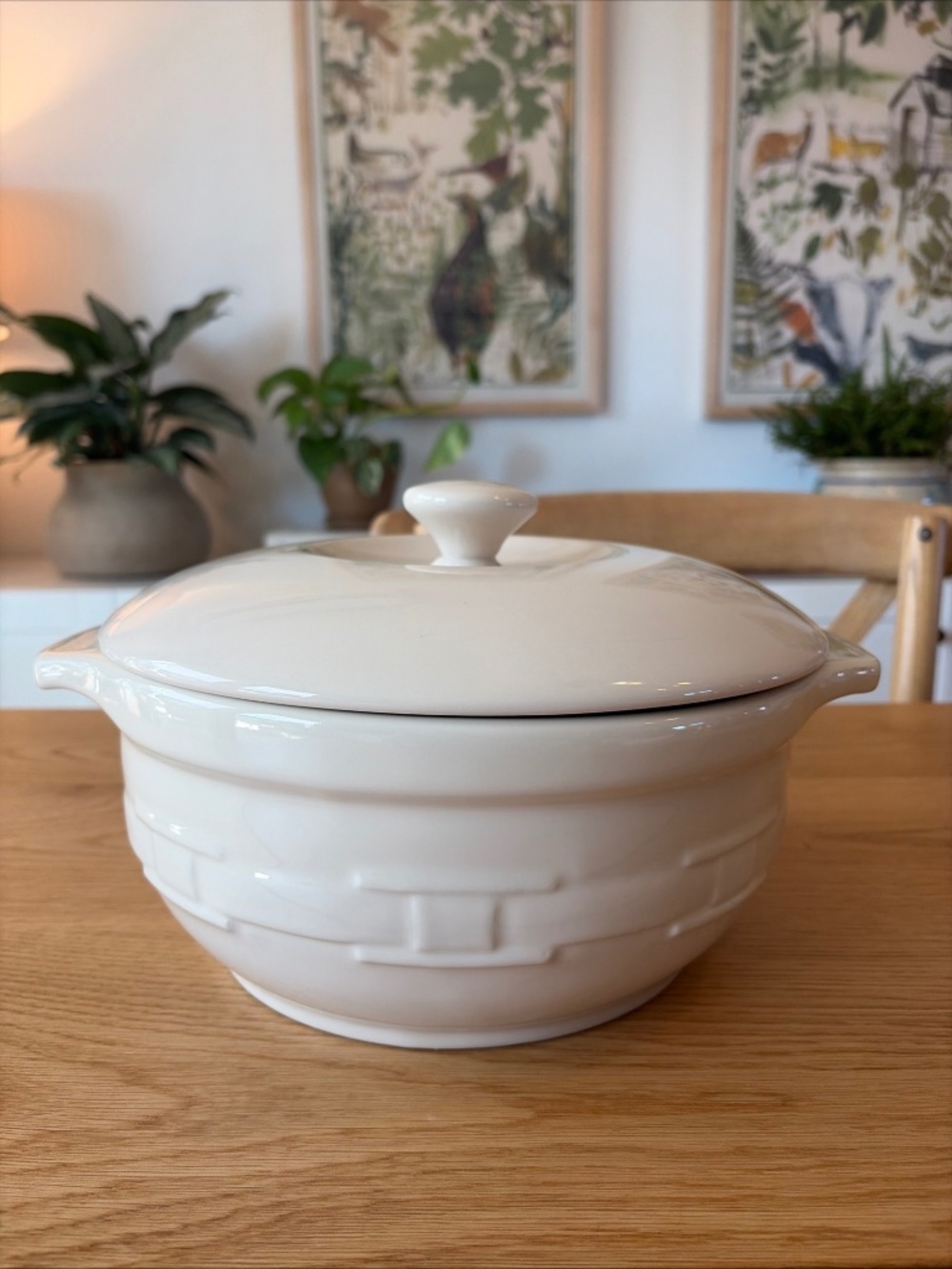 Longaberger Woven Traditions Ivory 4 Qt Round Covered Casserole Lid USA